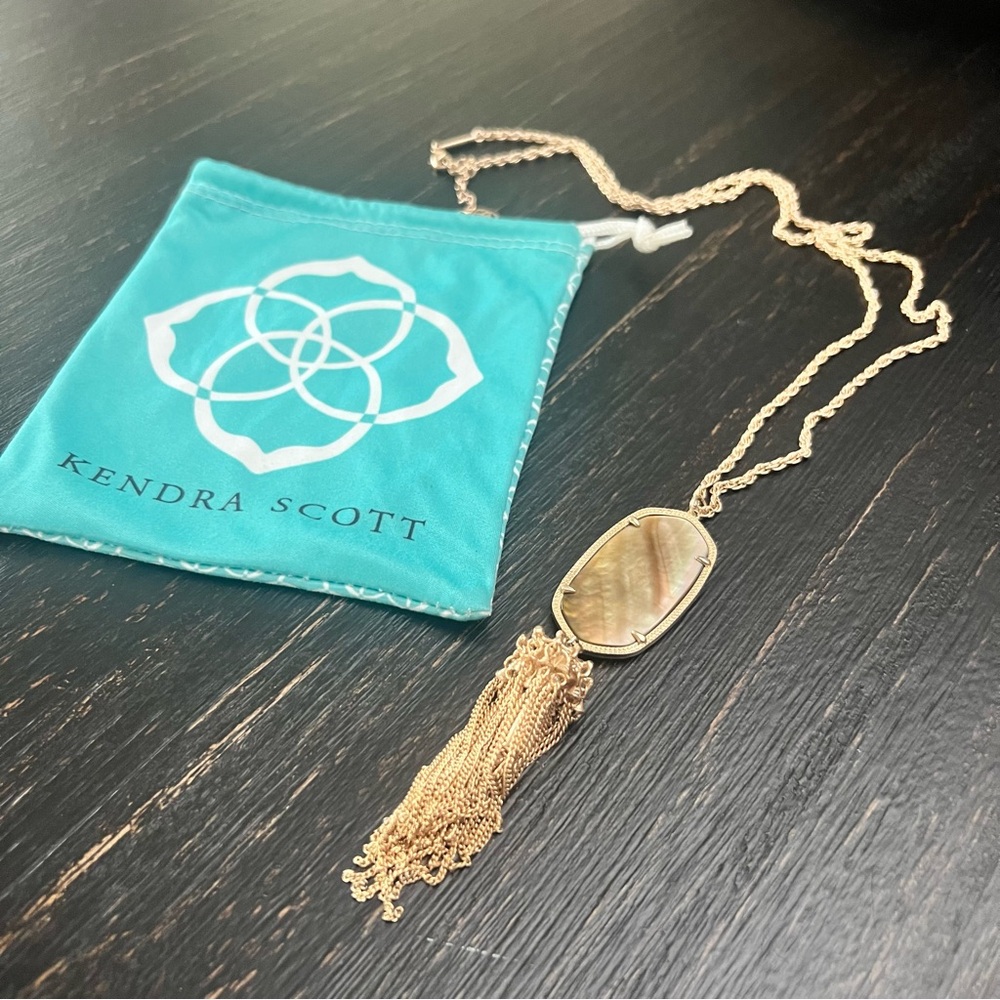 Kendra Scott Rayne Rose Gold Tassel Necklace with Brown Mother of Pearl  Stone